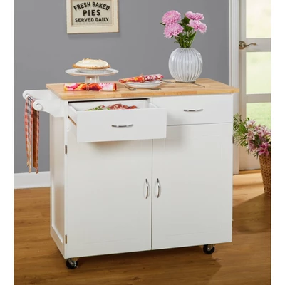 Large Kitchen Cart With Wood Top White - Buylateral 2 Large Kitchen Cart With Wood Top White - Buylateral - Image 2