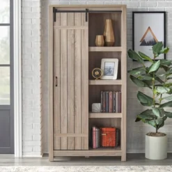 71" Glasbern Tall Farmhouse Barn Door Bookcase Weathered Gray - Buylateral