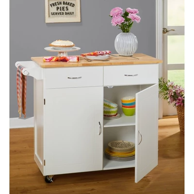 Large Kitchen Cart With Wood Top White - Buylateral 3 Large Kitchen Cart With Wood Top White - Buylateral - Image 3
