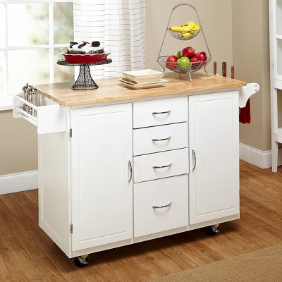 Cottage Country Wood Top Kitchen Cart White - Buylateral 3 Cottage Country Wood Top Kitchen Cart White - Buylateral - Image 3