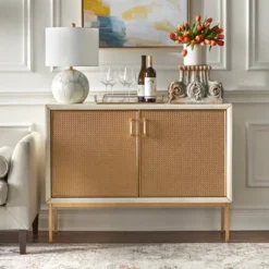 Lati Rattan Door Buffet Antique White/Natural - Buylateral