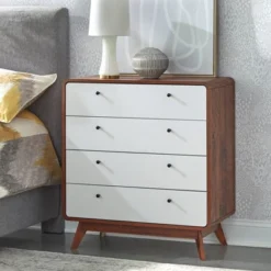Cassie Mid-Century Modern 4 Drawer Chest Walnut/White - Buylateral