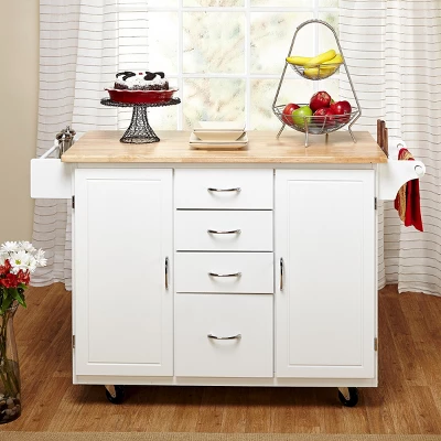 Cottage Country Wood Top Kitchen Cart White - Buylateral 1 Cottage Country Wood Top Kitchen Cart White - Buylateral
