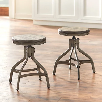 Set Of 2 Adjustable Height Stools With Nailhead Pewter Silver - Buylateral 1 Set Of 2 Adjustable Height Stools With Nailhead Pewter Silver - Buylateral