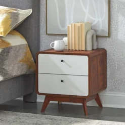 Cassie Mid-Century Modern Nightstand Walnut/White - Buylateral