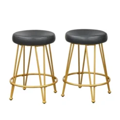 Set Of 2 24" Mazzini Faux Leather And Metal Counter Height Barstools - Buylateral -Online Furniture Store GUEST edb68f6e 6c76 42ee b8fc 1404e2b1497e