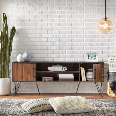 Vintage Living TV Stand For TVs Up To 55" Black/Walnut - Buylateral 2 Vintage Living TV Stand For TVs Up To 55" Black/Walnut - Buylateral - Image 2